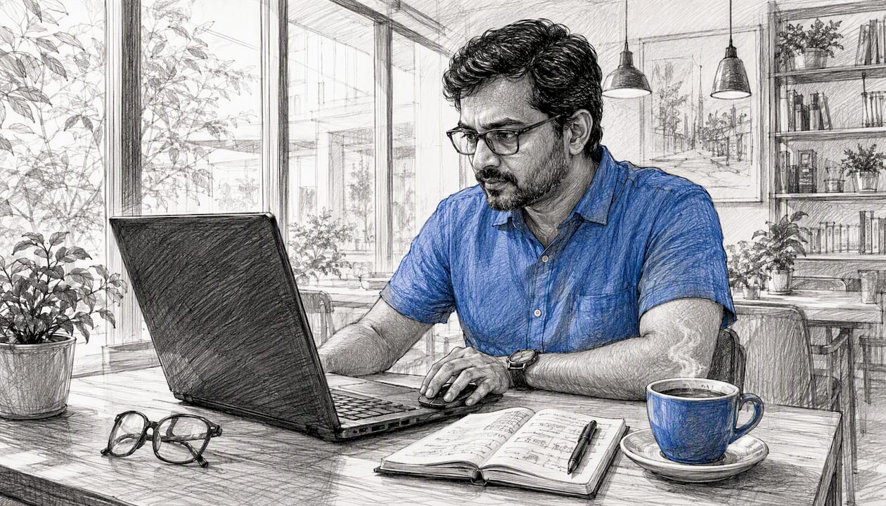Developer using offline browser tools at desk
