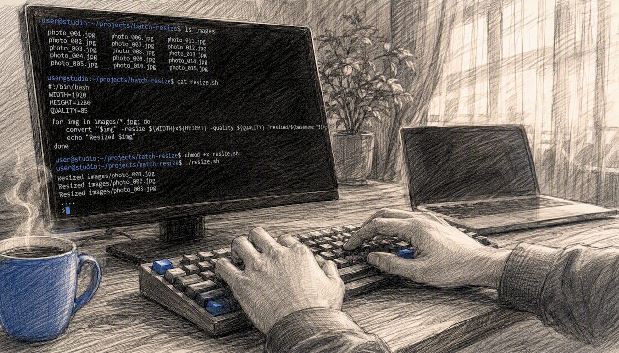 Hands running batch image resize commands