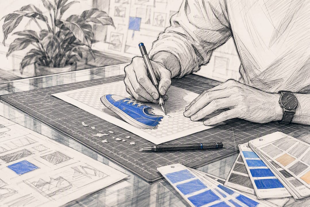 Hands manually removing photo background on desk
