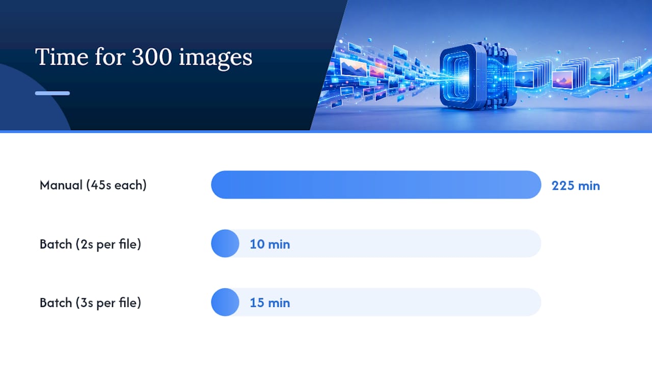 Comparison of time spent: manual vs batch image conversion