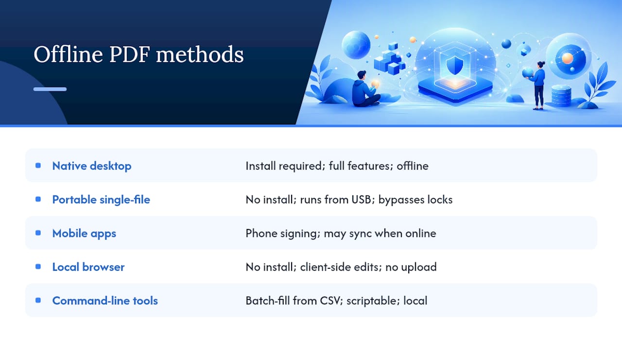 Comparison diagram of offline PDF form filling methods