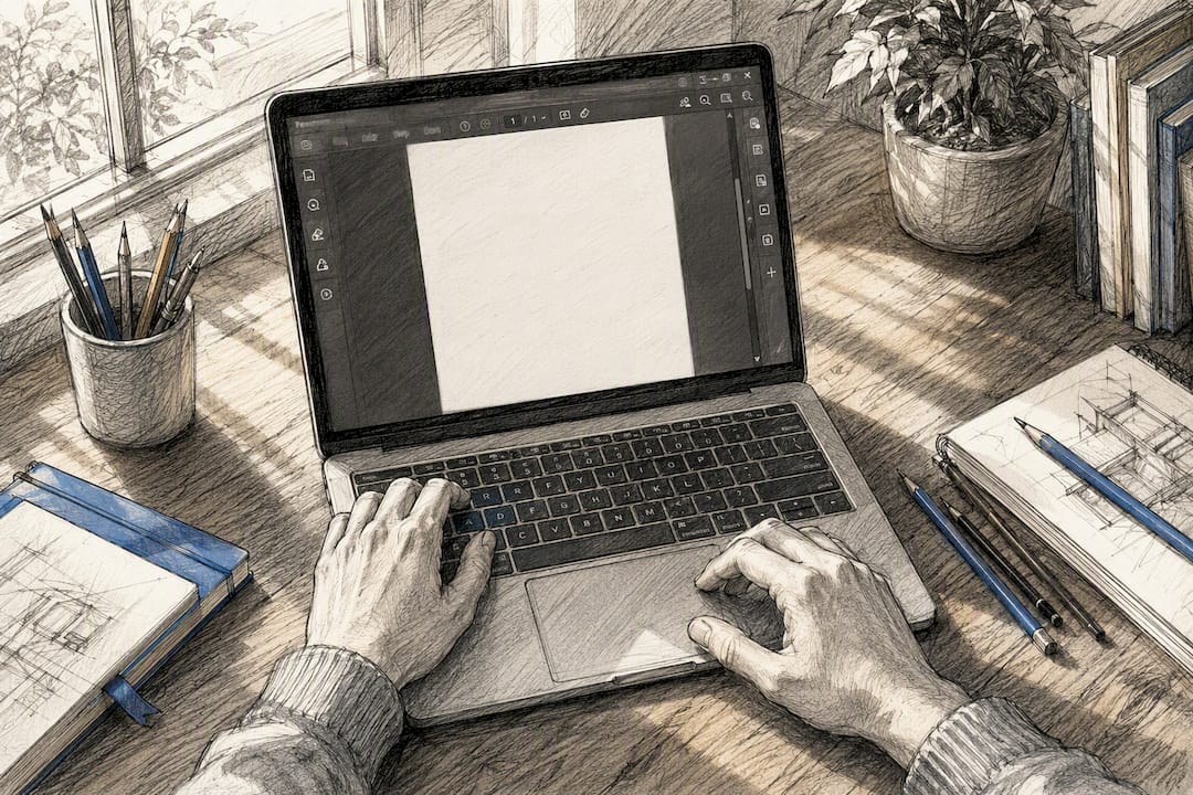 Hands managing PDF files offline on digital devices