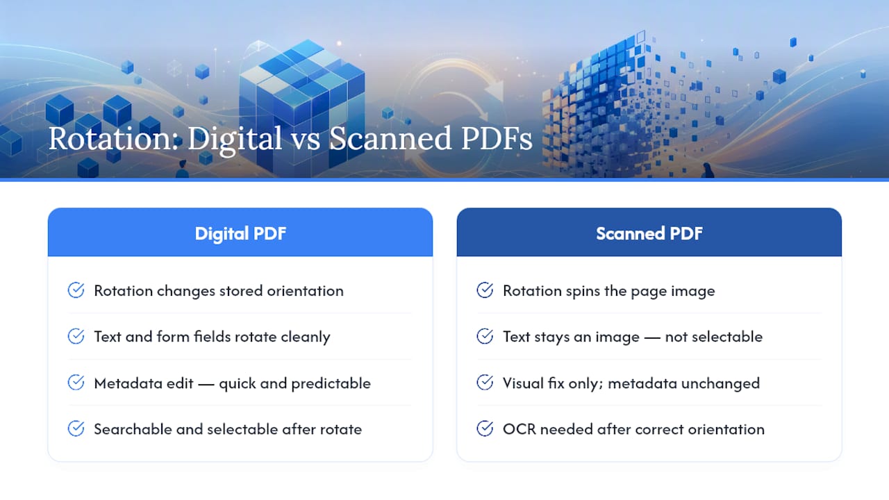 Diagram comparing scanned and digitally created PDF rotations