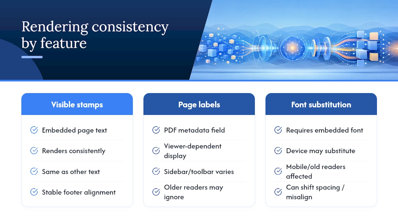 Diagram comparing page stamps and page labels compatibility