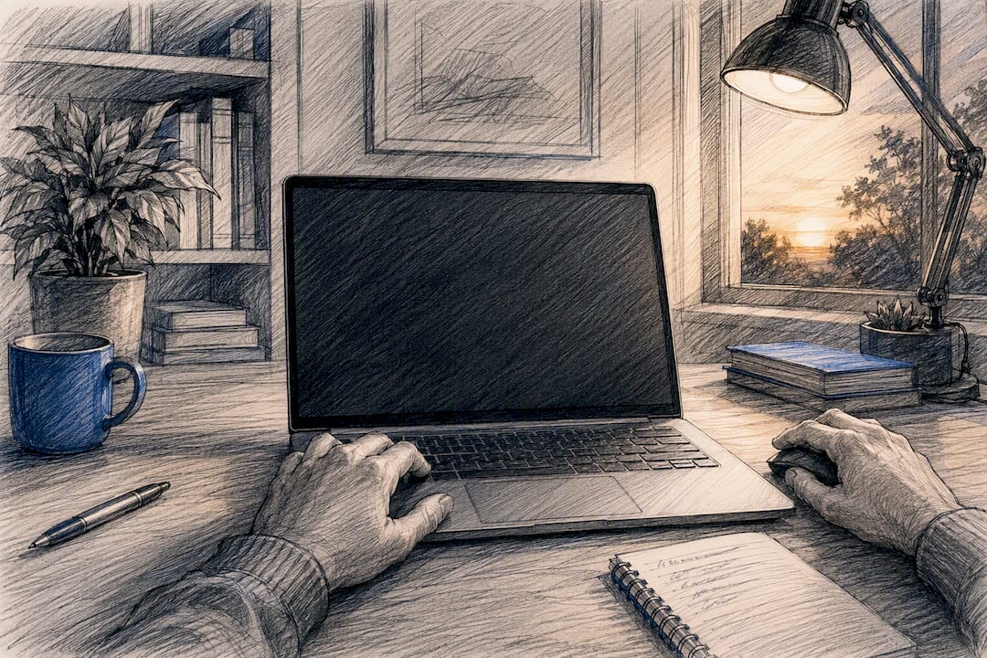 Hands applying watermark on laptop with USB visible