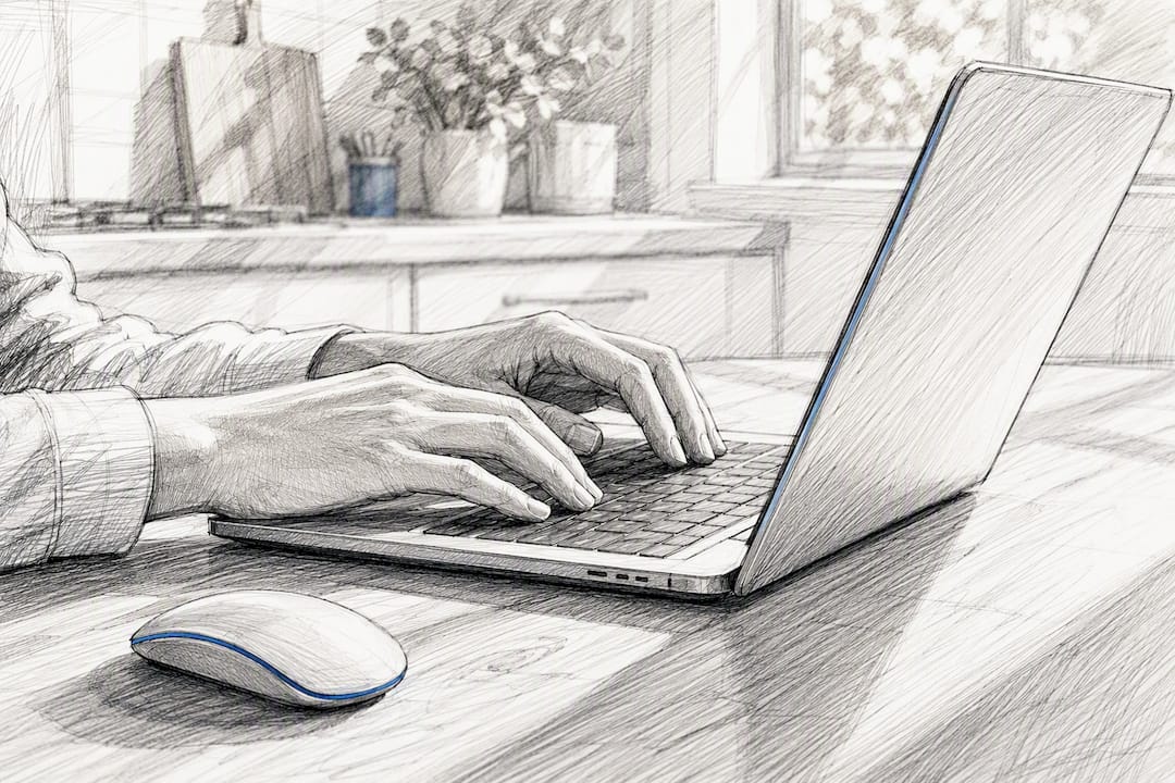 Hands finalizing PDF watermark flattening on laptop