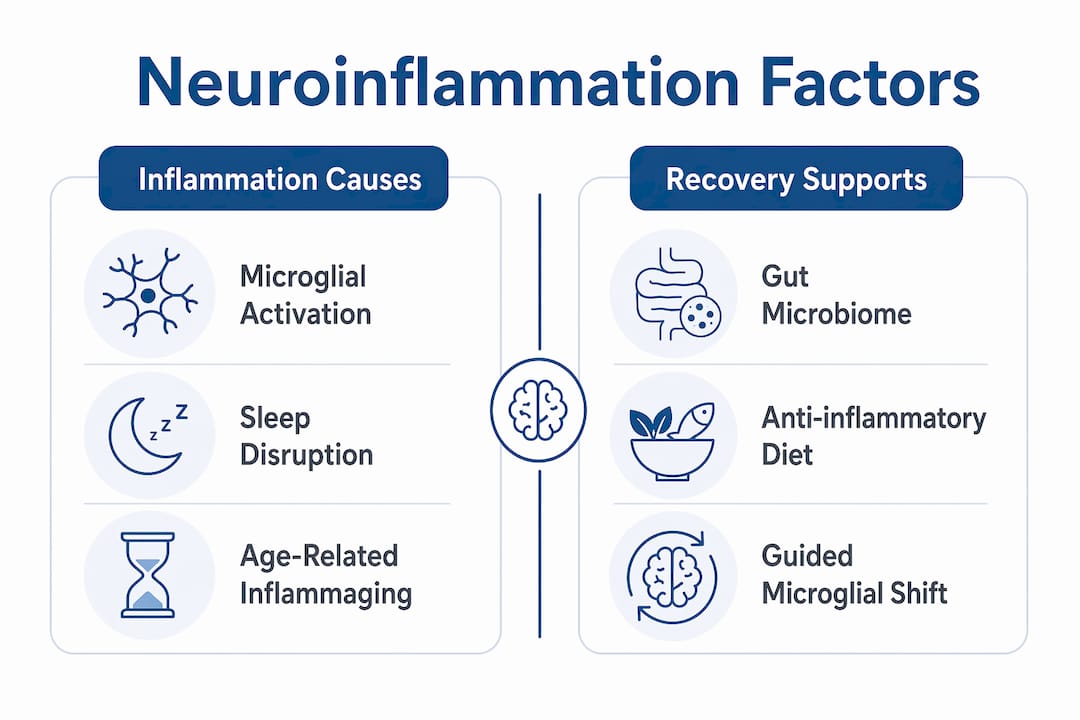 Infographic comparing neuroinflammation causes and recovery supports