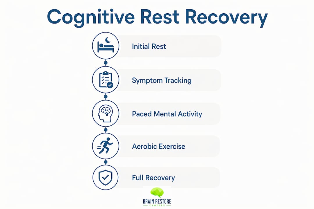 Infographic outlining cognitive rest recovery steps