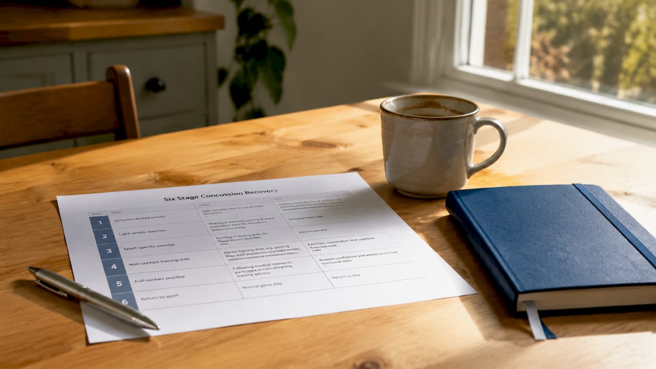 Concussion recovery stages checklist on desk