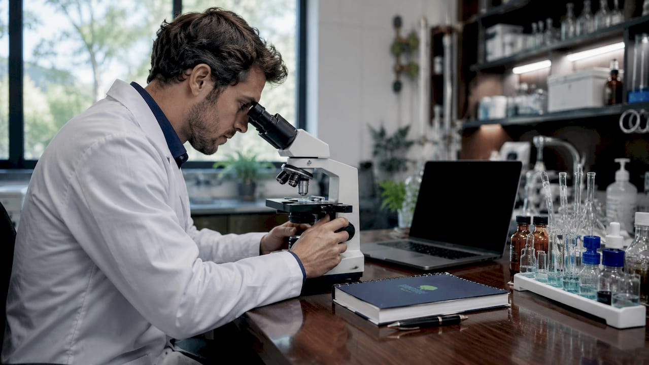 Scientist analyzing neuronal cells in lab