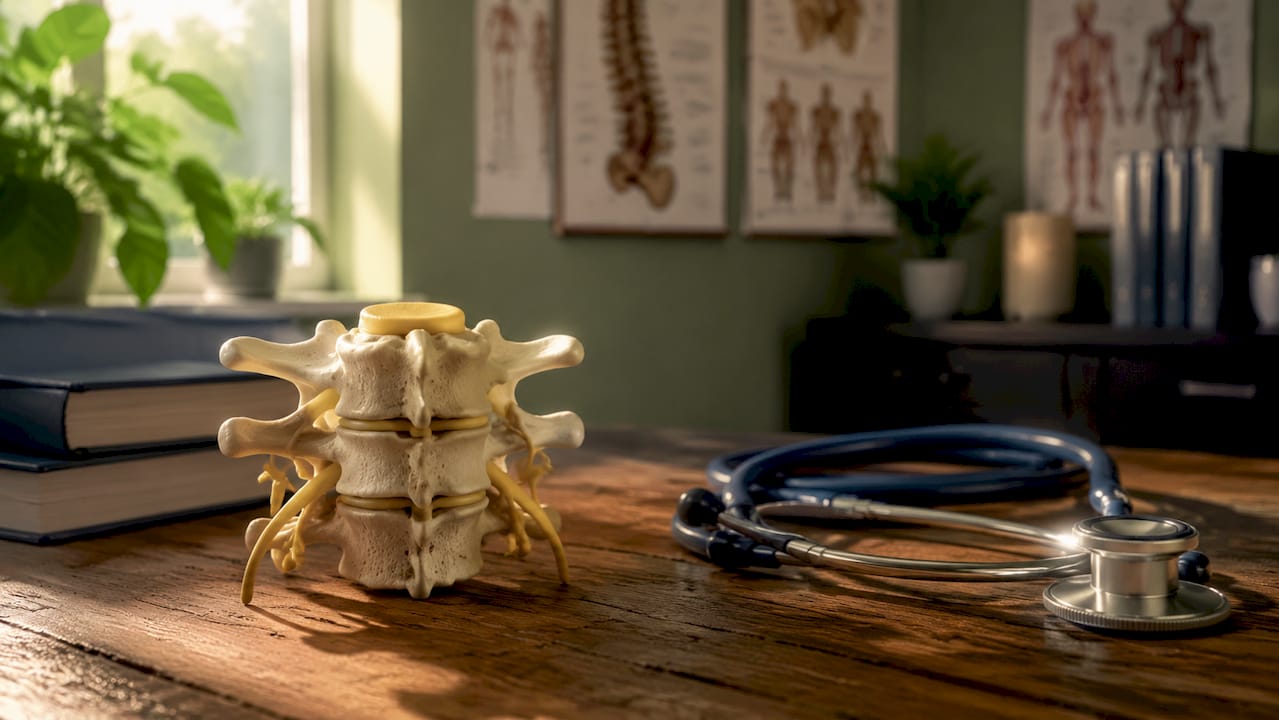 Close-up of upper cervical spine anatomical model