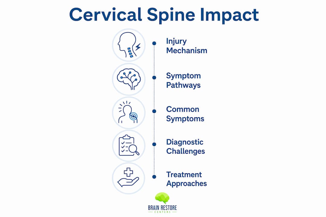 Infographic showing cervical spine impact stages and treatment