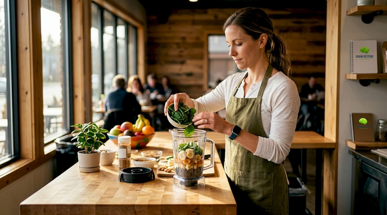 Nutritionist making healthy brain recovery smoothie