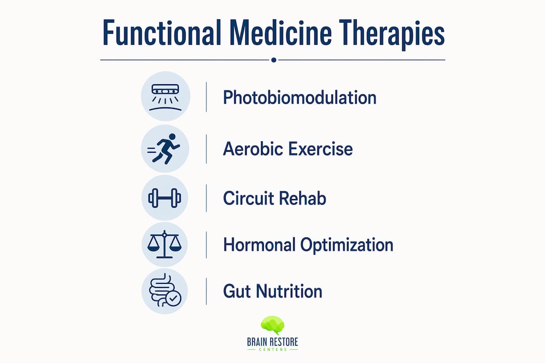 Infographic showing functional medicine therapies for TBI healing