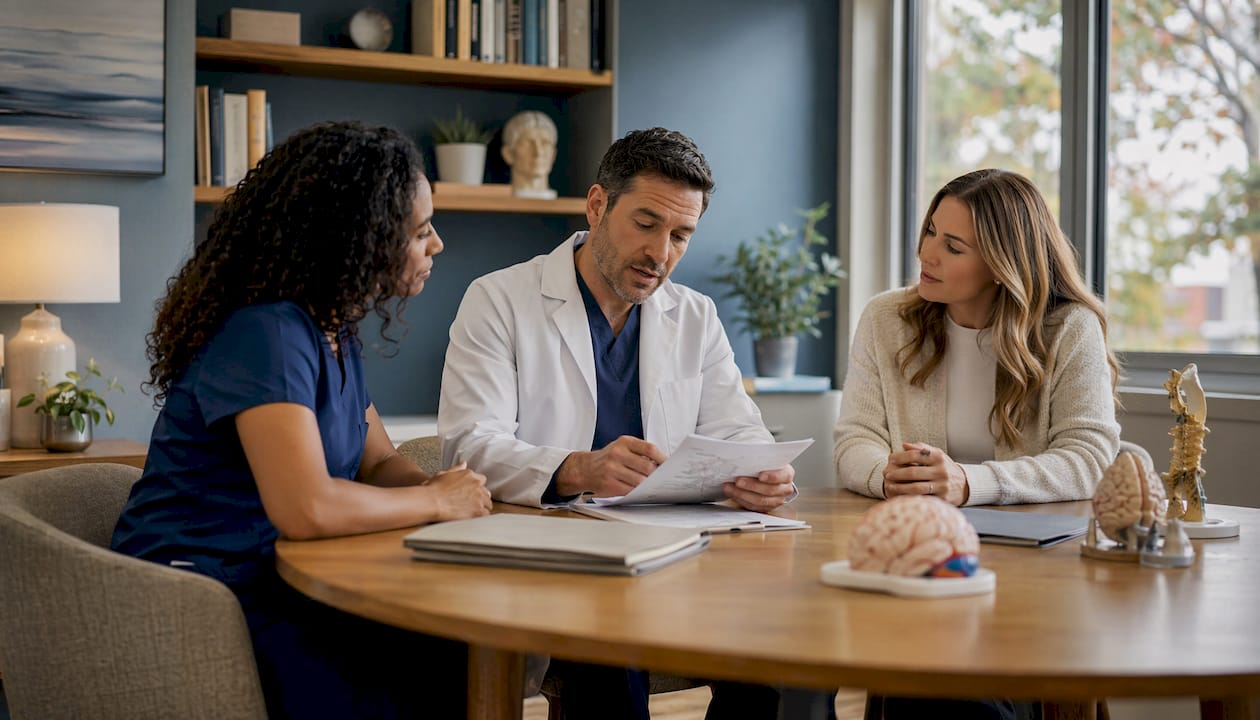 Medical professionals discussing cognitive treatment plan