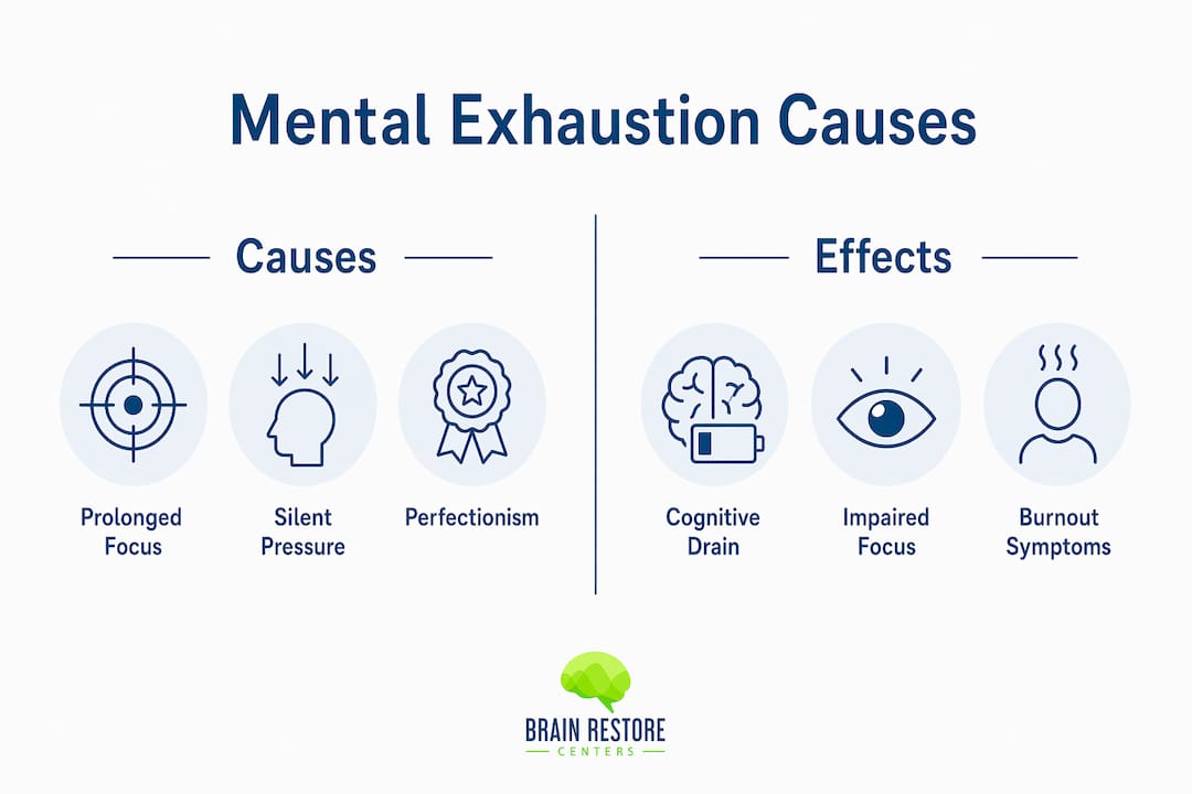 Infographic showing causes and effects of mental exhaustion