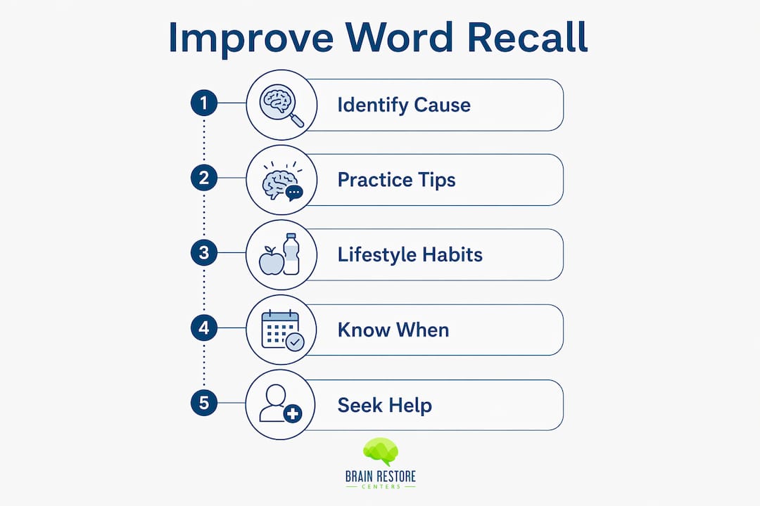 Infographic showing steps to improve word recall