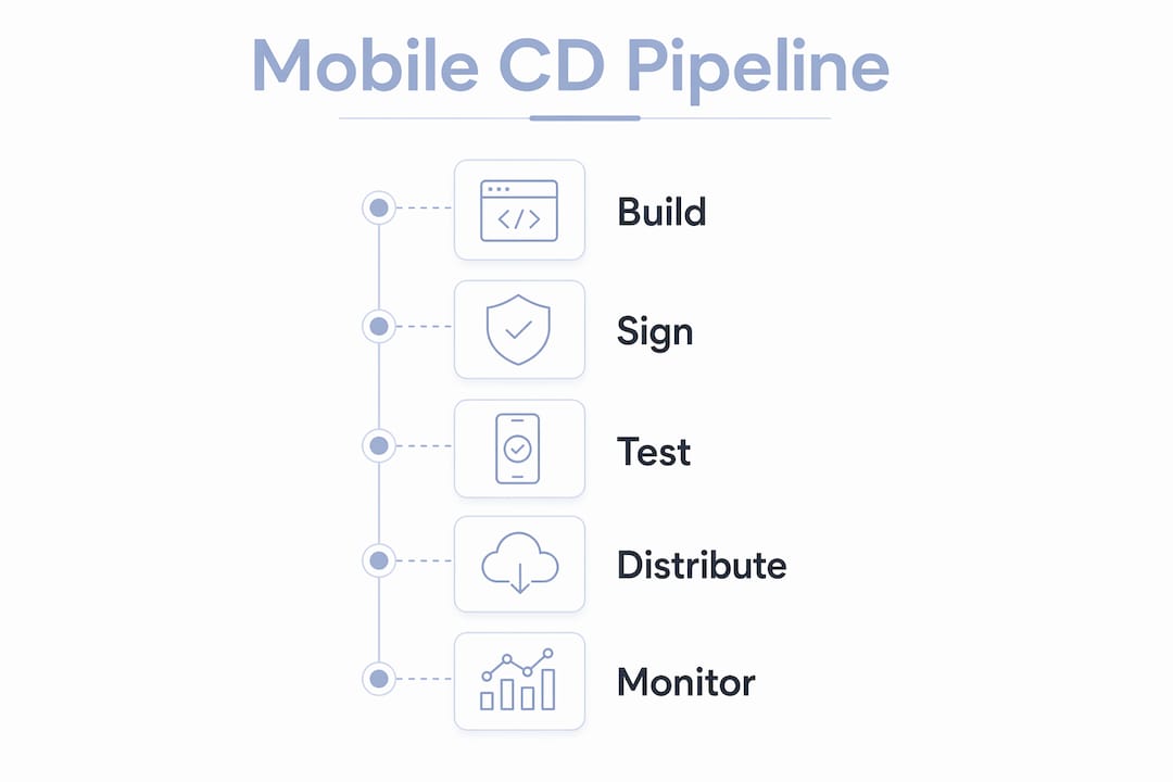 Infographic showing mobile continuous delivery pipeline stages