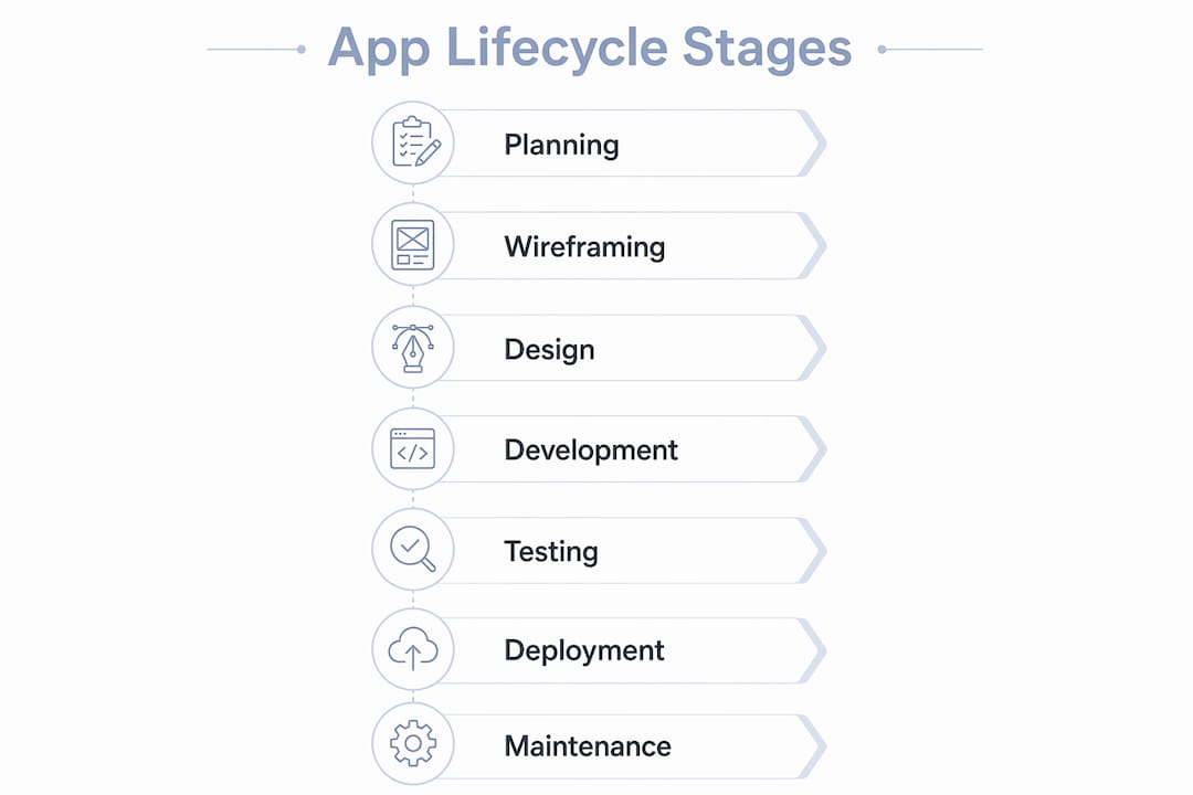 Infographic outlining mobile app lifecycle stages