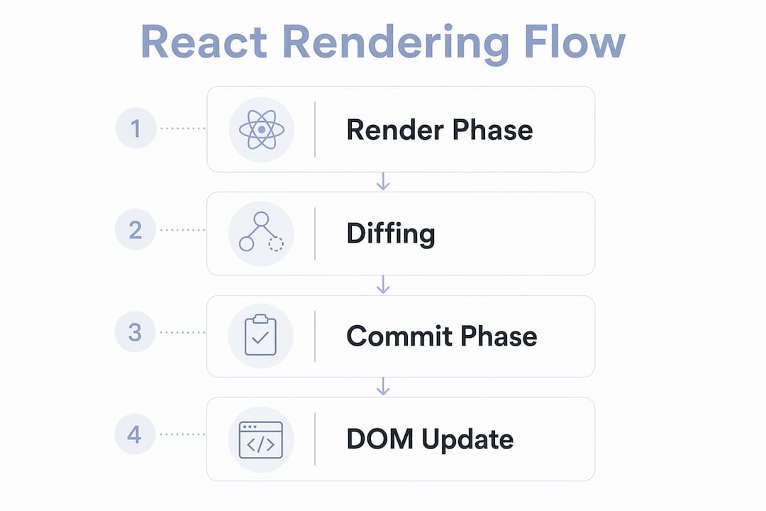Infographic showing React rendering process steps