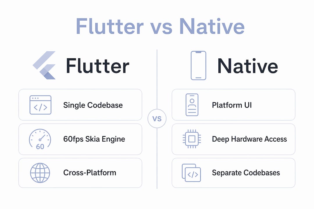 Infographic comparing Flutter and Native app advantages