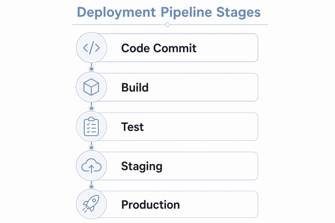 Infographic showing deployment pipeline stages stepwise