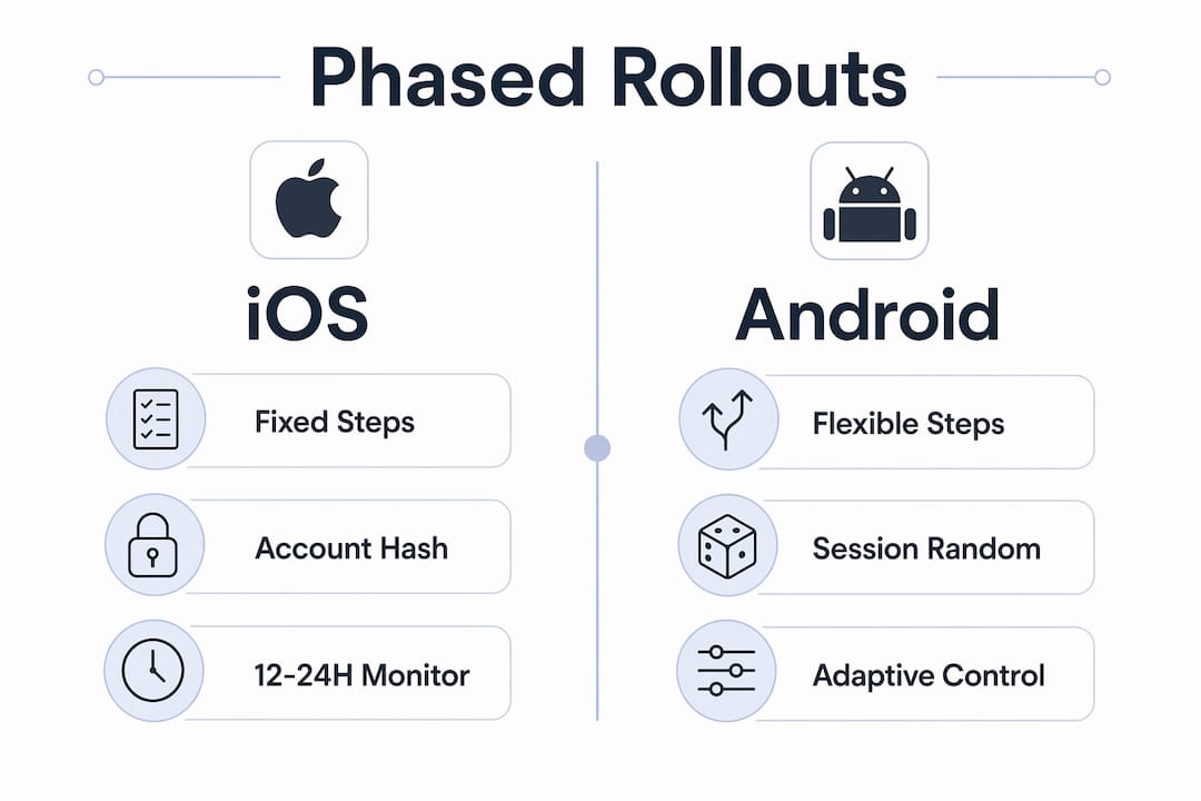 Infographic comparing iOS and Android phased rollouts