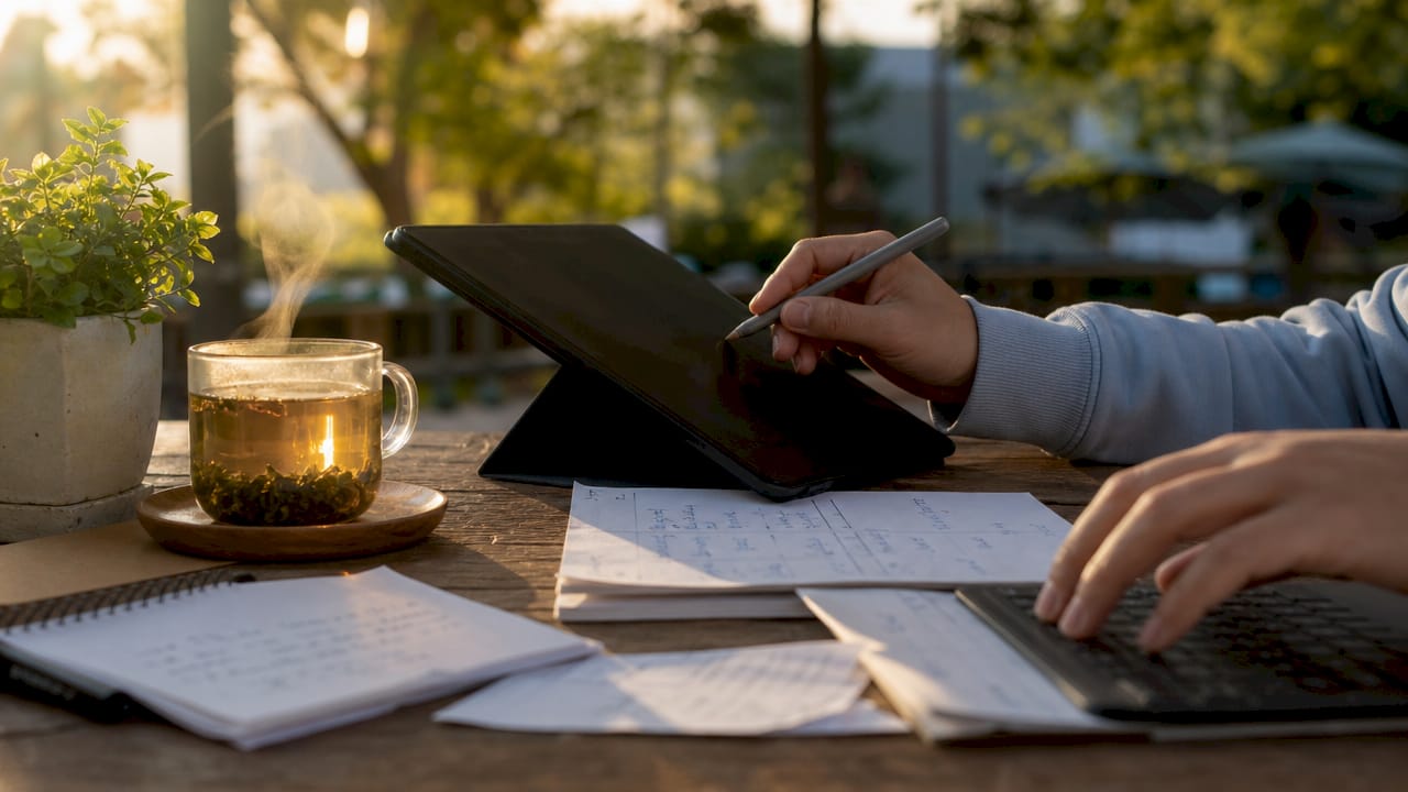 Hands interacting with tablet and notes on WebSocket