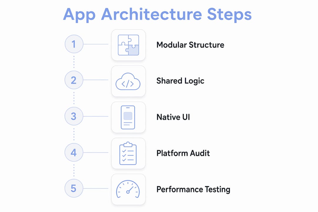 Infographic showing cross-platform app architecture steps