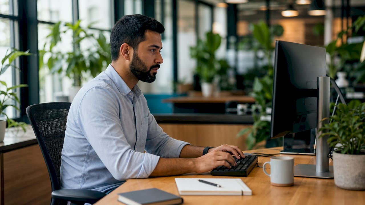 Developer hands typing backend code at home workstation