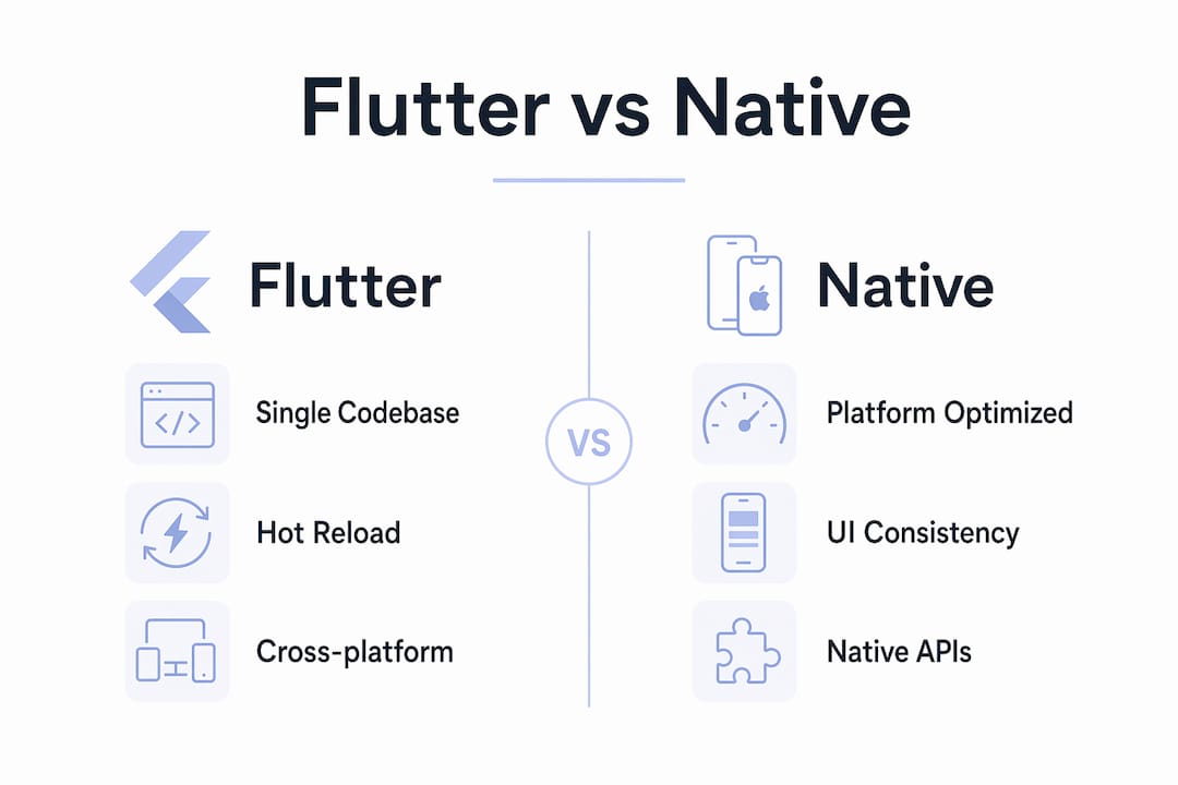 Infographic comparing Flutter and native mobile development benefits