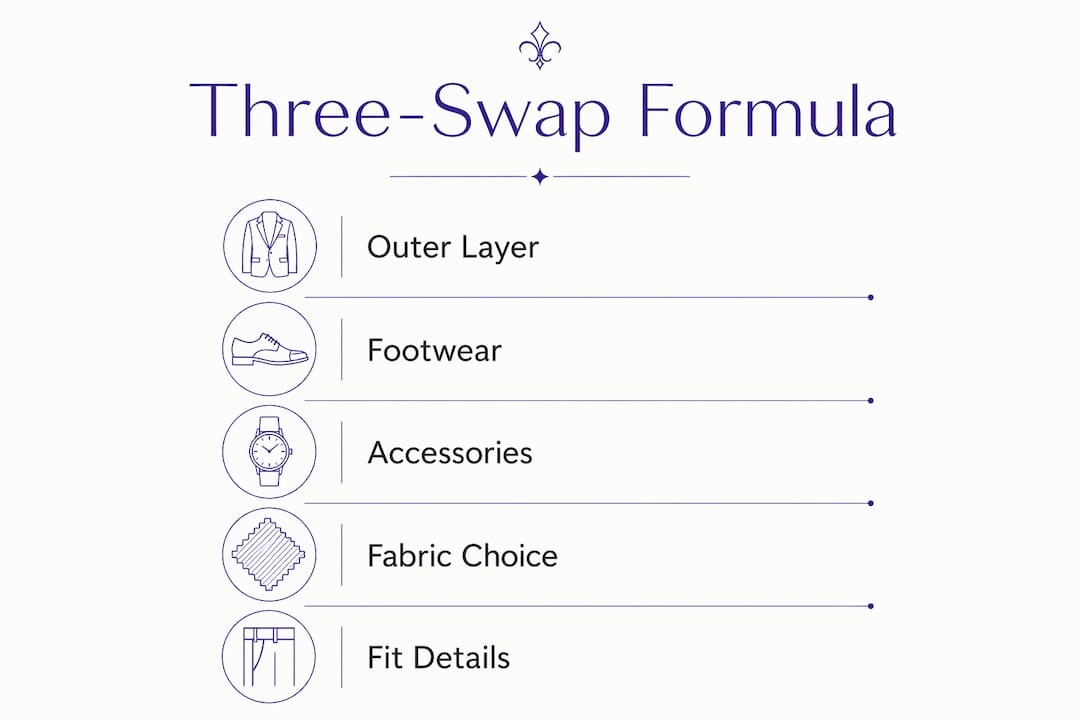 Infographic illustrating three-swap formula steps