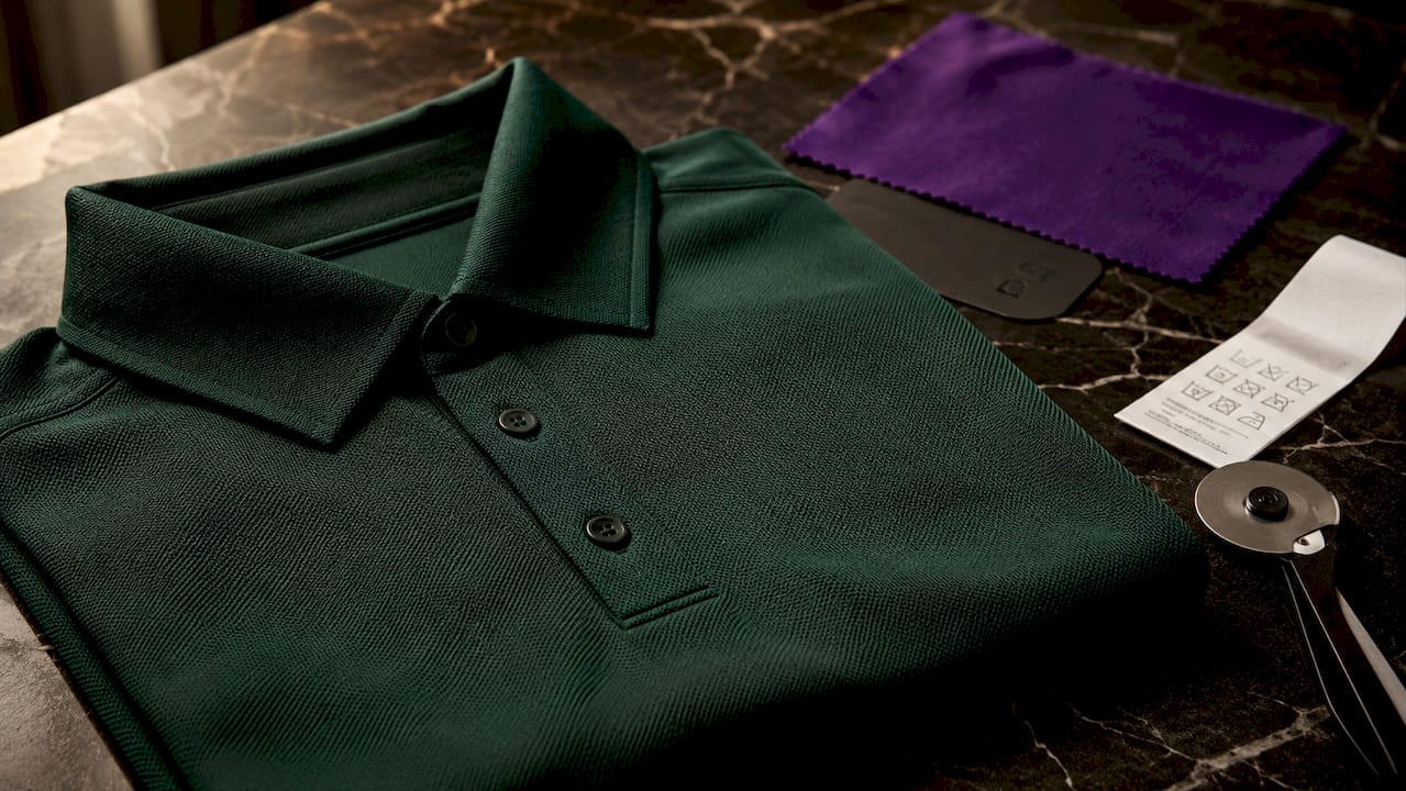 Close-up folded performance polo shirt fabric detail