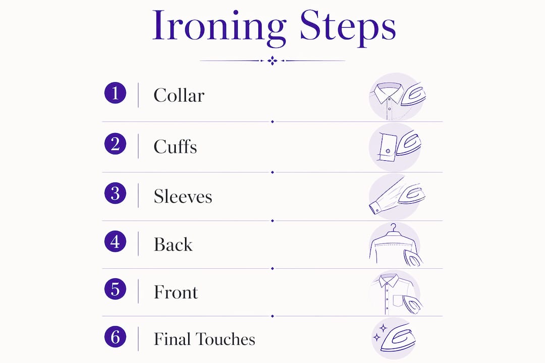 Infographic of professional shirt ironing steps