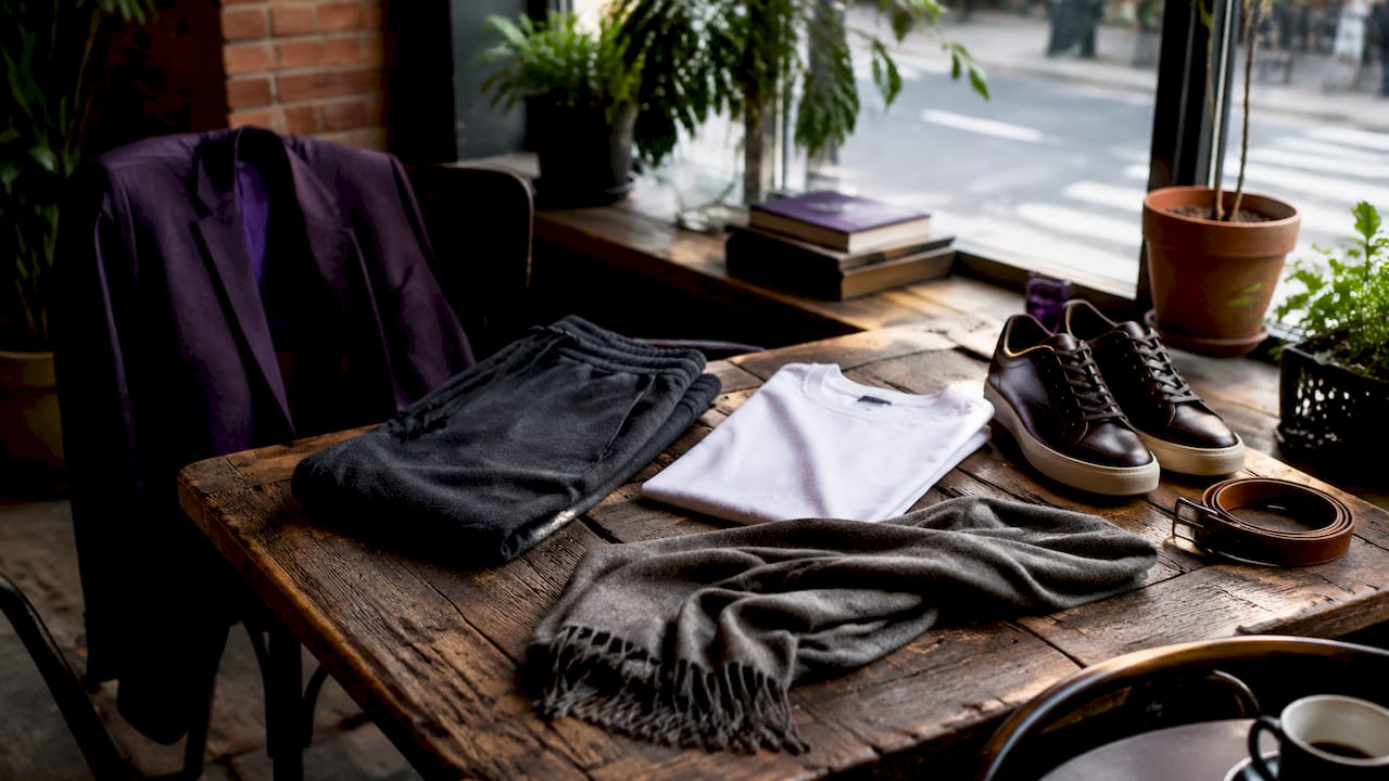 Flat lay of sport casual wardrobe essentials