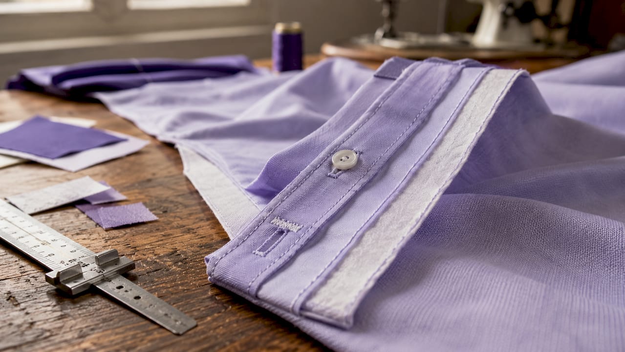 Close-up of dress shirt placket stitching detail