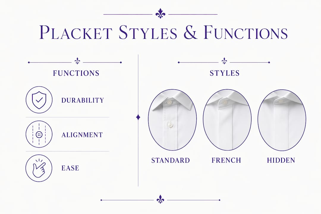 Infographic comparing placket functions and styles