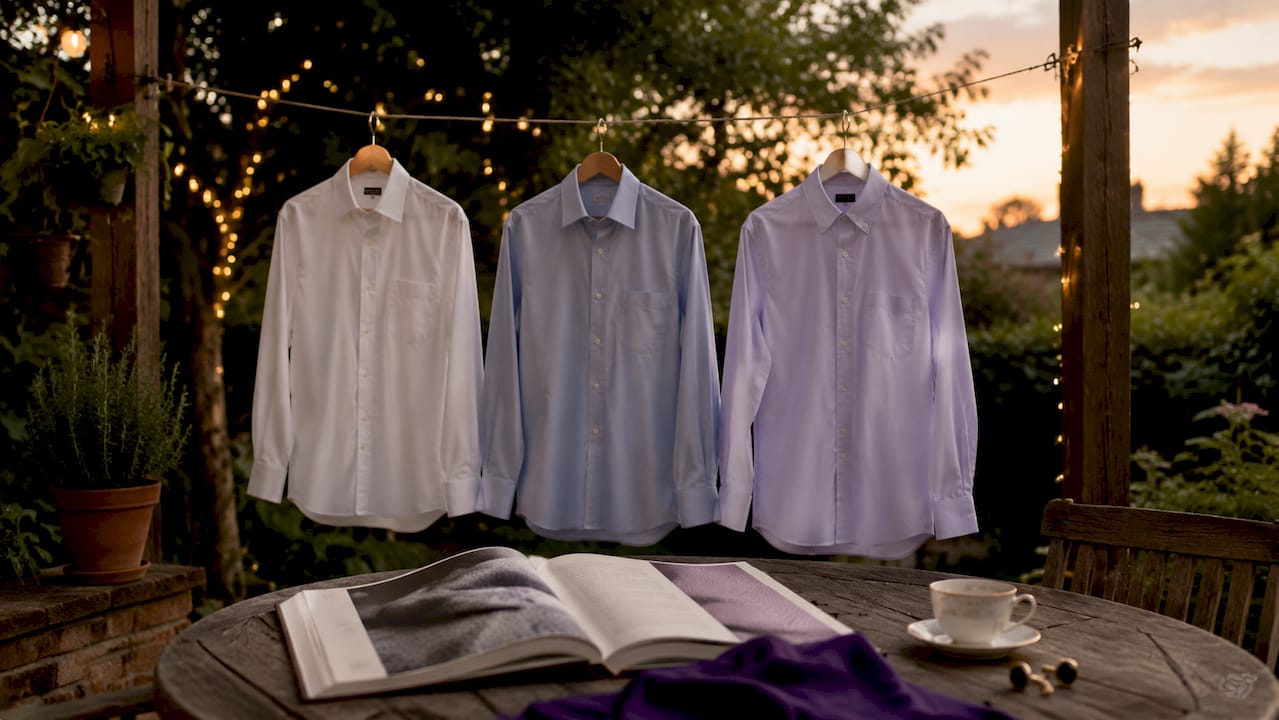 Three dress shirts with different collar styles on table