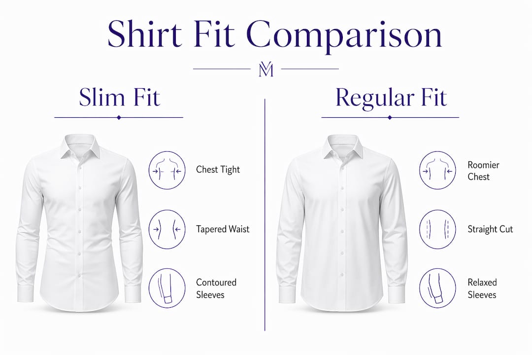Infographic comparing slim fit and regular fit shirts
