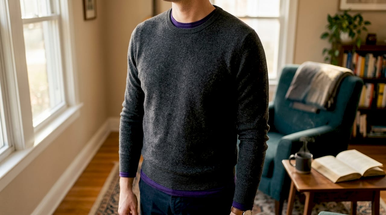 Close-up of merino wool base layer under dress shirt