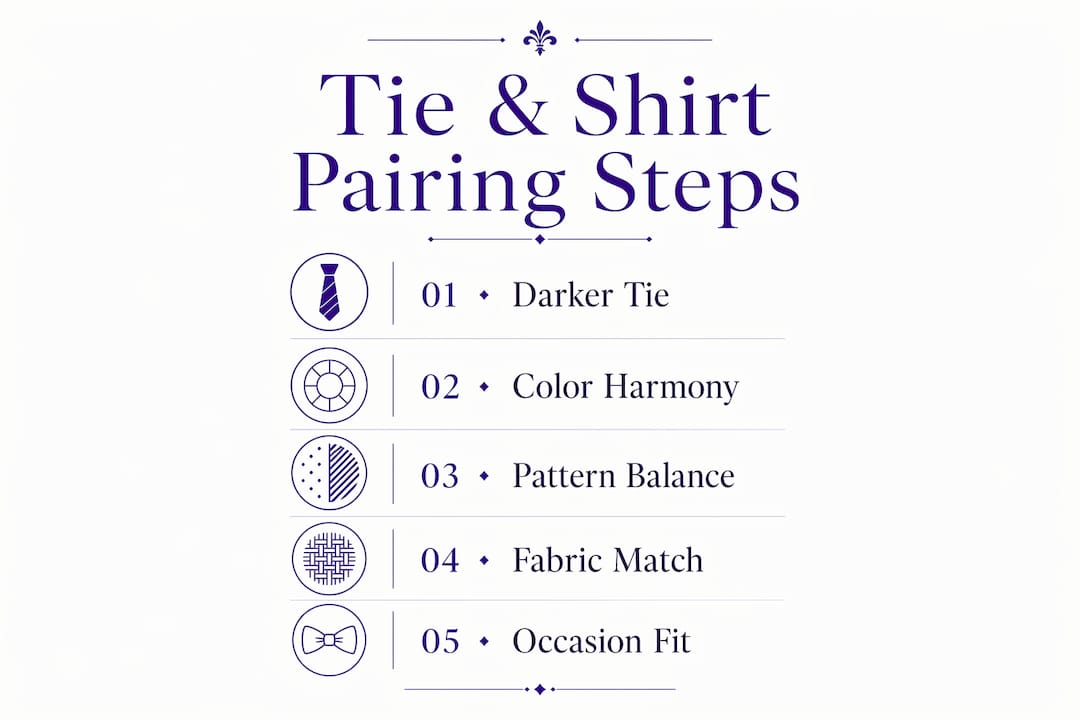 Infographic with steps to match ties and dress shirts
