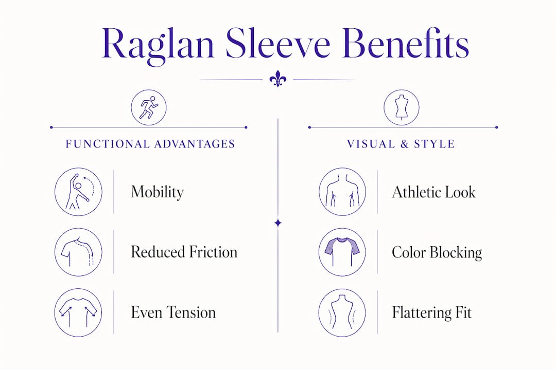 Infographic comparing raglan sleeve functional and visual benefits