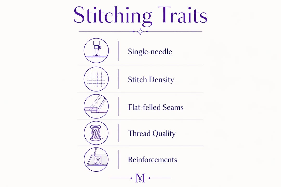 Infographic illustrating key traits of quality shirt stitching