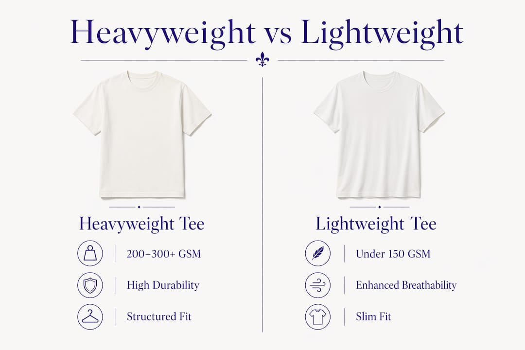 Infographic comparing heavyweight and lightweight athletic tees