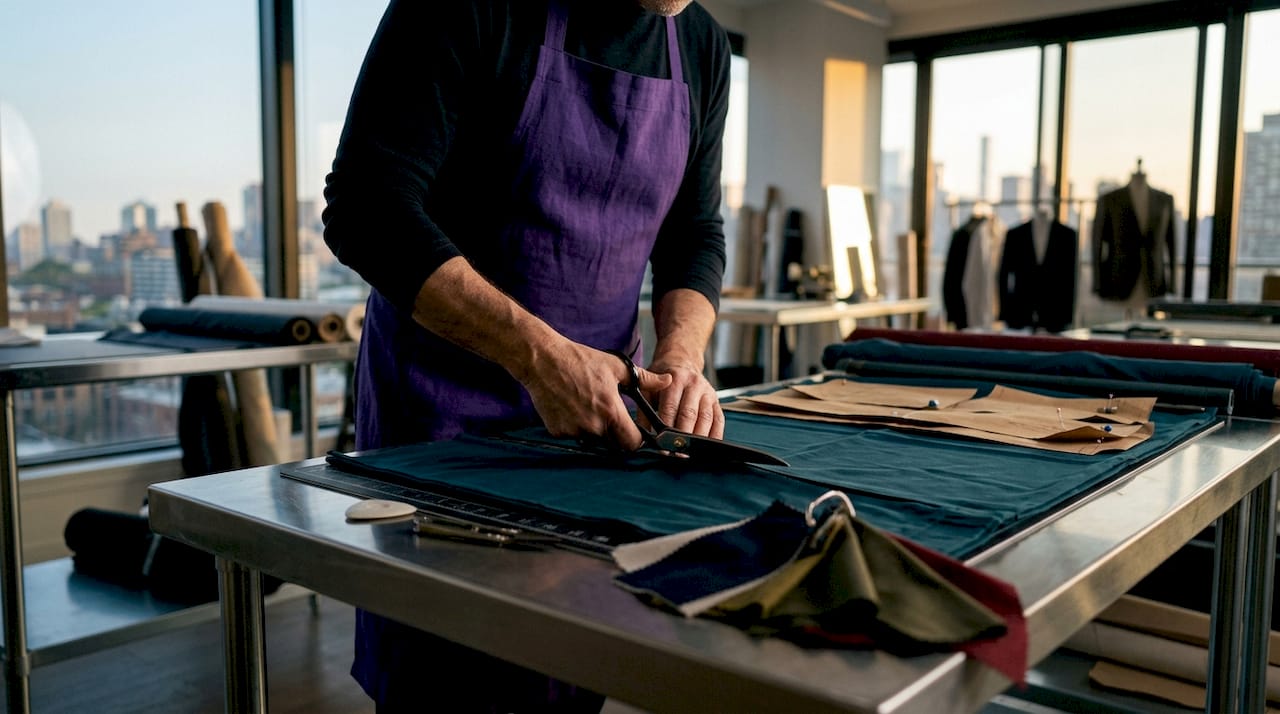 Tailor working on tapered athletic fit garment pattern
