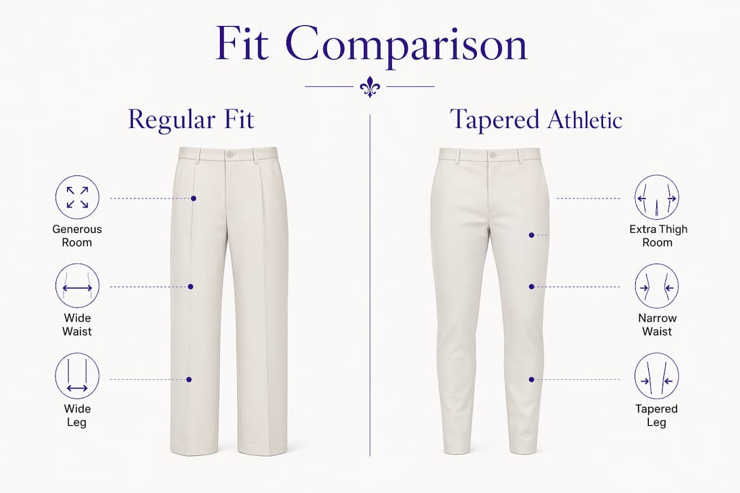 Infographic comparing regular fit and tapered athletic fit clothing