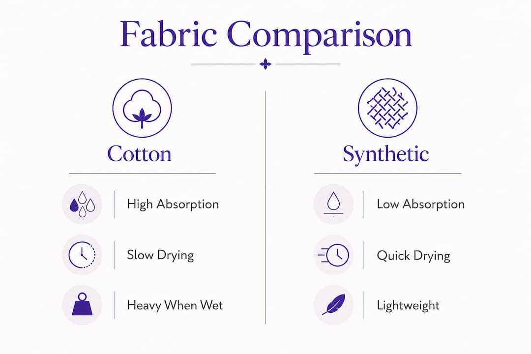 Infographic comparing cotton and synthetic workout fabrics
