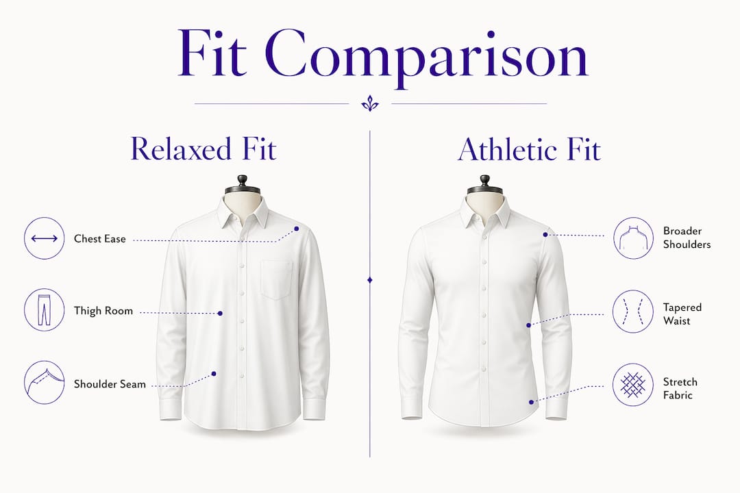 Infographic comparing relaxed and athletic fit key features