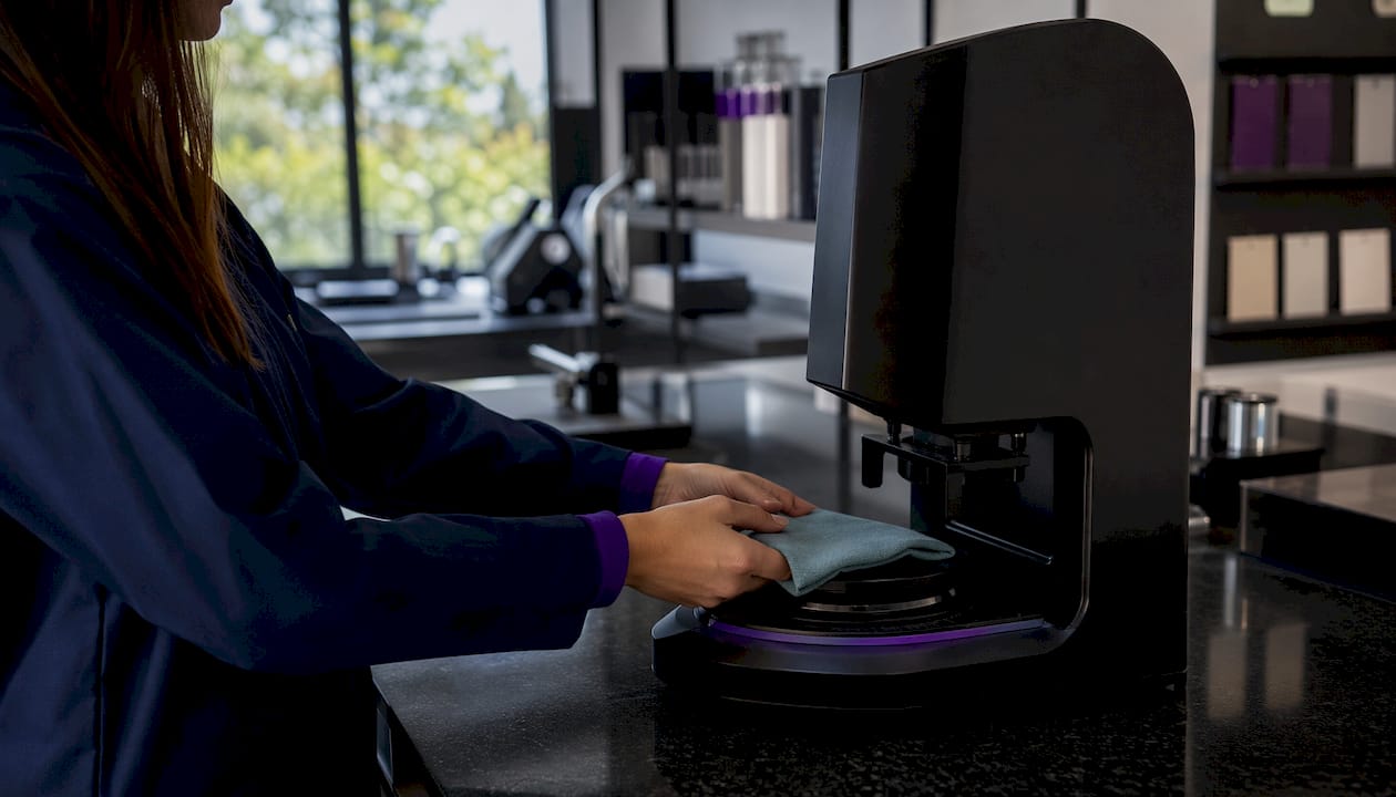 Hands testing fabric UV protection in lab
