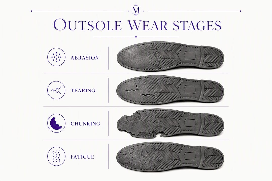 Infographic illustrating stages of rubber outsole wear